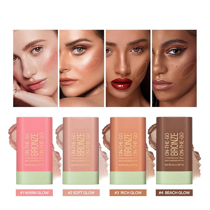 Bronzer Stick 4 Colors Blendable and Buildable Face Bronzer Face Shaping Long Lasting Cream Contour Bronzer Stick (02 Soft Glow)