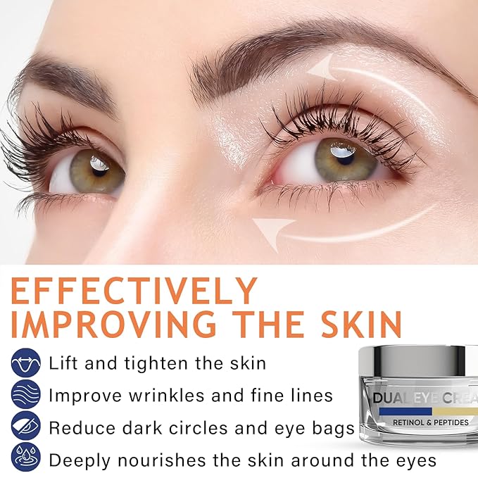 Eye Cream, Dual Eye Cream Anti Aging with Advanced Retinol and Peptides, Under Eye Cream for Dark Circles, Fine Lines, Puffiness and Bags Under Eyes