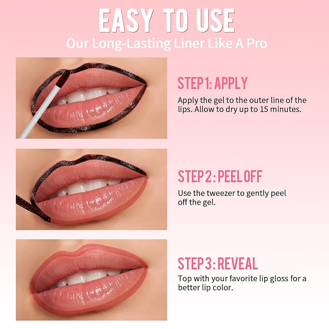 Lip Stain - Lip Liner Stain, Long Lasting Peel Off Lip Stain, Natural Peel Off Lip Liner Stain with Tweezer, Easy to Use, Waterproof, Smudge-proof, Transfer-proof, Cocoa