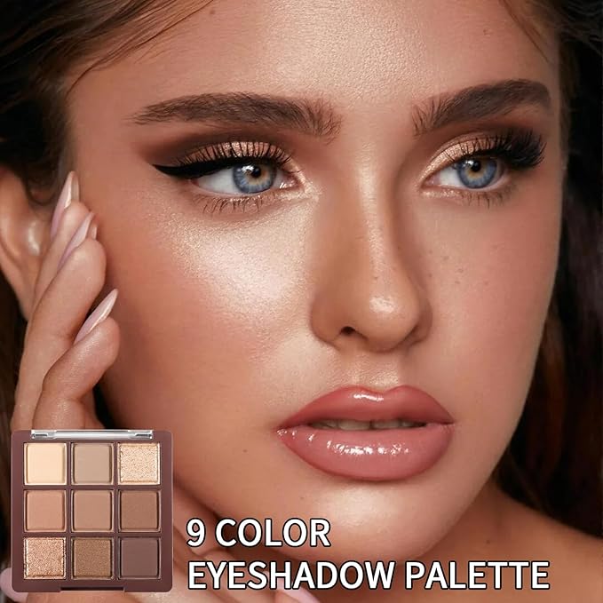 Erinde 9 Colors Eyeshadow Palette, Matte Shimmer Glitter Eye Shadow Palette Makeup, Highly Pigmented Long Lasting Waterproof, Natural Neutral Nude Eyeshadow Makeup Pallet, Chocolate Brown