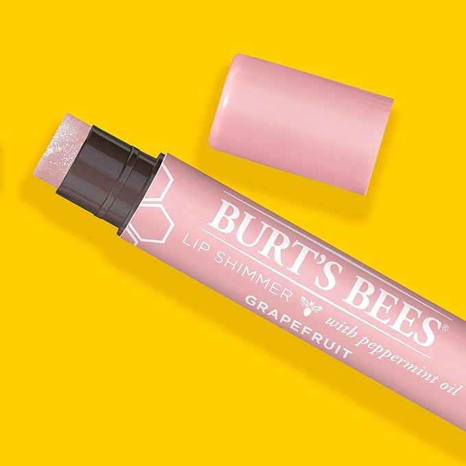 Burt's Bees Shimmer Lip Tint Set, Tinted Lip Balm Stick, Moisturizing for All Day Hydration with Natural Origin Glowy Pigmented Finish & Buildable Color, Grapefruit (4-Pack)