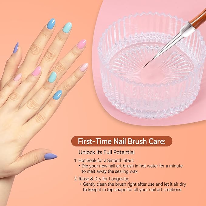 Nail Art Liner Brushes, 5Pcs Wooden Nail Brushes for Fine Drawing & Detailed Nail Art, Gel Polish Painting Tools for Long Lines & Nail Design Sizes 5/8/12/15/20mm（Wood color）