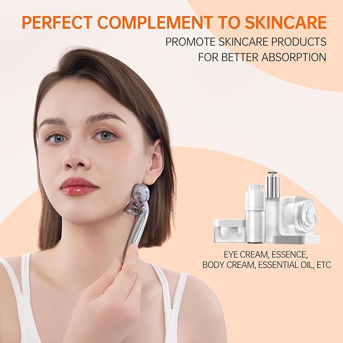 3D Gua Sha Facial Tools Metal Face Roller Stainless Steel Gua Sha Set Cooling Massage Tools for Reduce Puffiness, Firm Skin, Anti-Aging Care - Daily Facial Sculpting Gift for Women