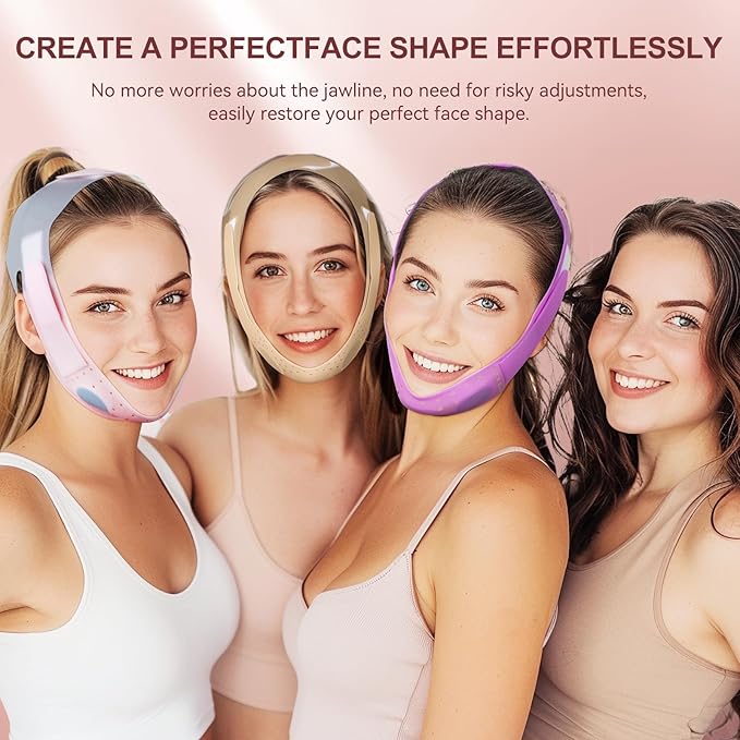 JUSRON V-Line Mask Chin Up Mask Face Strap, Soft Silicone Chin Strap V Shaped Face Mask, Jaw Exerciser 23-27 Inches (Neon Purple)