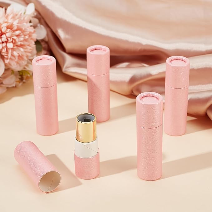 NICENEEDED 10 Pcs Paperboard Lip Balm Tubes, Refillable Paper Lipstick Tube, Round Cardboard Empty Lip Gloss Container Solid Perfume Tube Cosmetic Box for DIY Lip Gloss Balm and Chapsticks