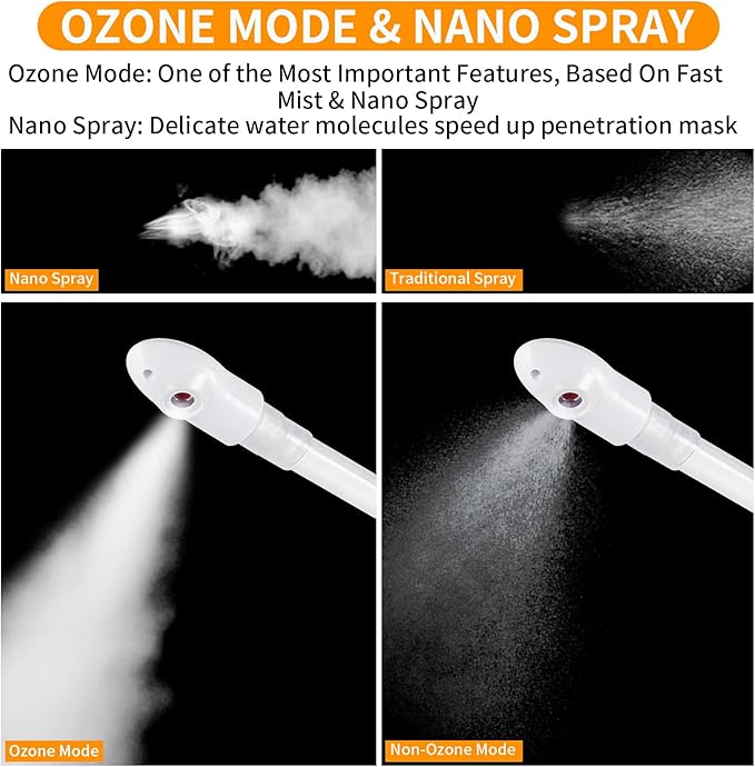 Ozone Facial Steamer, Portable Nano Ionic Face Steamer with LCD Screen, Extendable 360° Rotating Arm, Rotatable Nozzle, Hot Mist Function for Personal Care at Home or Salon