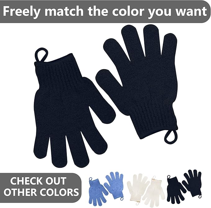 Exfoliating Glove with Hanging Loop - Bath Gloves 1 Pair Shower Gloves, Heavy Exfoliating Gloves for Men and Women Shower Gloves Body Wash Makes Skin Soft Healthy Body Exfoliating Gloves 1 Pair Black