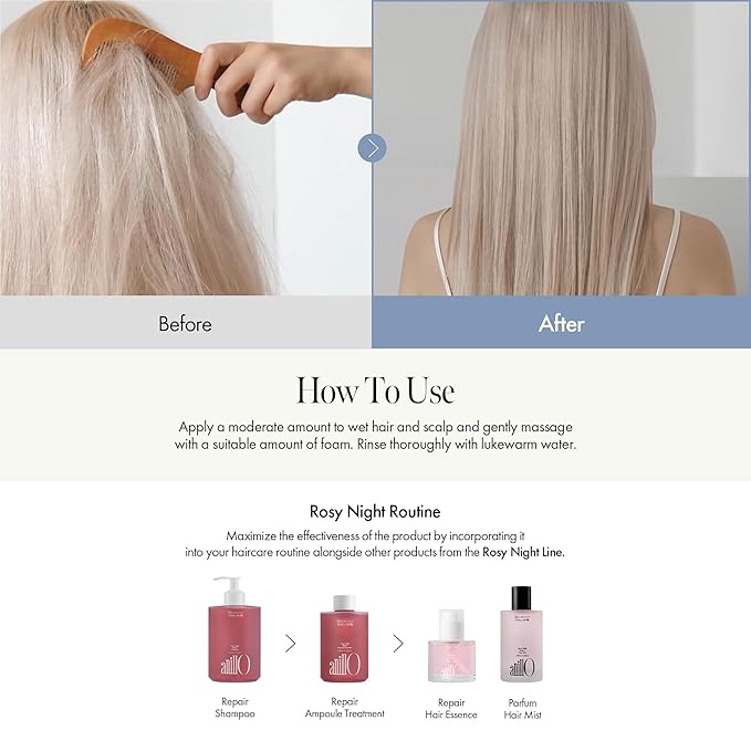 Rosy Night Repair Shampoo – Anti-Dandruff & Damage Repair with Damask Rose Water & Ceramide – Color Safe, Silicone & Sulfate Free (15.22 fl. Oz)
