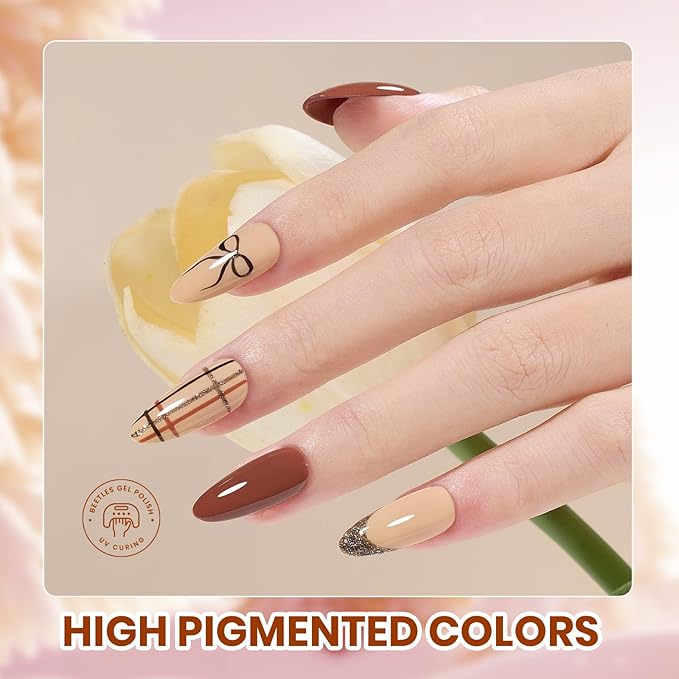 Beetles Fall Gel Nail Polish Set – 20 Colors Brown Burgundy Red Green Orange Glitter Winter Gel Polish, Soak Off UV LED Gel Polish Kit with Base Coat Glossy Matte Top Coat Manicure Gift for Women