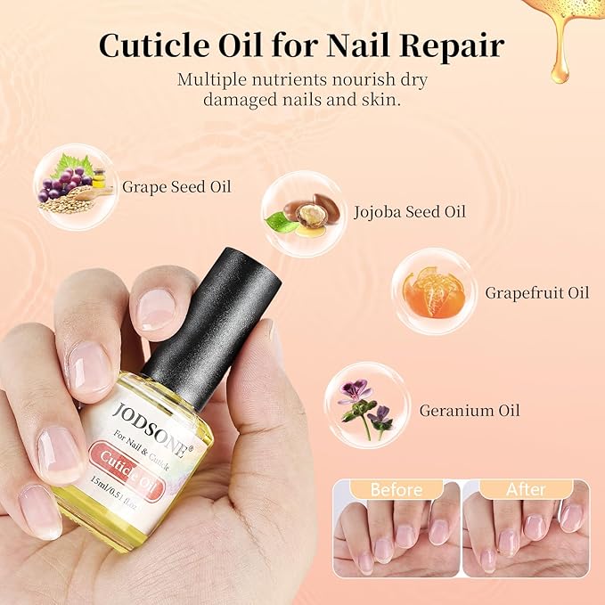 JODSONE Gel Nail Polish Remover Kit - Set with 15ml Gel Nail Polish Remover, Cuticle Oil and Latex Tape, and Complete Remover Manicure Tool Set, No Soaking