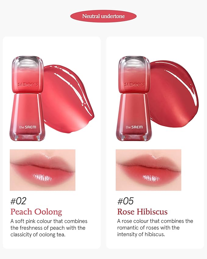 THESAEM Saemmy's Ade Shot Tint (02, 05) - Korean Lip Titnt, Water Gel Lip Stain with Plump Glowy Moisturizing Finish, Buildable Radiant Gloss, Long-Lasting Comfort, 0.1 fl.oz.