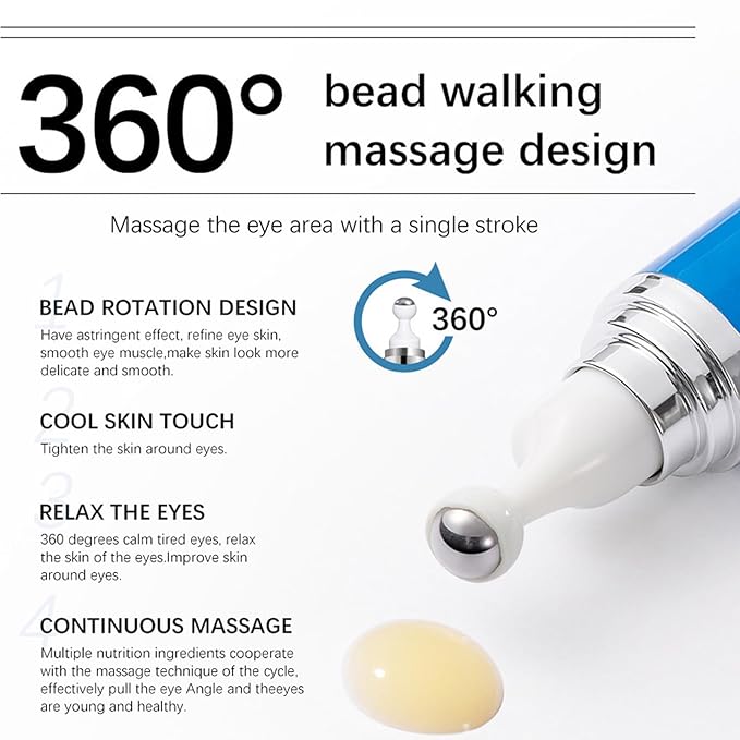 5% Caffeine Eye Serum,Caffeine Eye Cream with Massage Roller Ball,Under Eye Cream for Dark Circles,Puffiness,Under Eye Bags,Moisturizing Cream Eye Bags Fine Lines Wrinkle Treatment for Women and Men