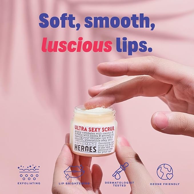 Handmade Heroes 100% Natural Coconut Lip Exfoliator & Lip Mask Gift Set - Gentle Exfoliant Sugar Lip Polish & Moisturizer for Chapped & Dry Lips