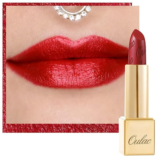Oulac Red Lipstick Christmas Gifts for Women - Metallic 3D Shine Lightweight Hydrating Formula, High Impact Lip Color, Full Coverage Lip Makeup, Cherry Bomb(12)