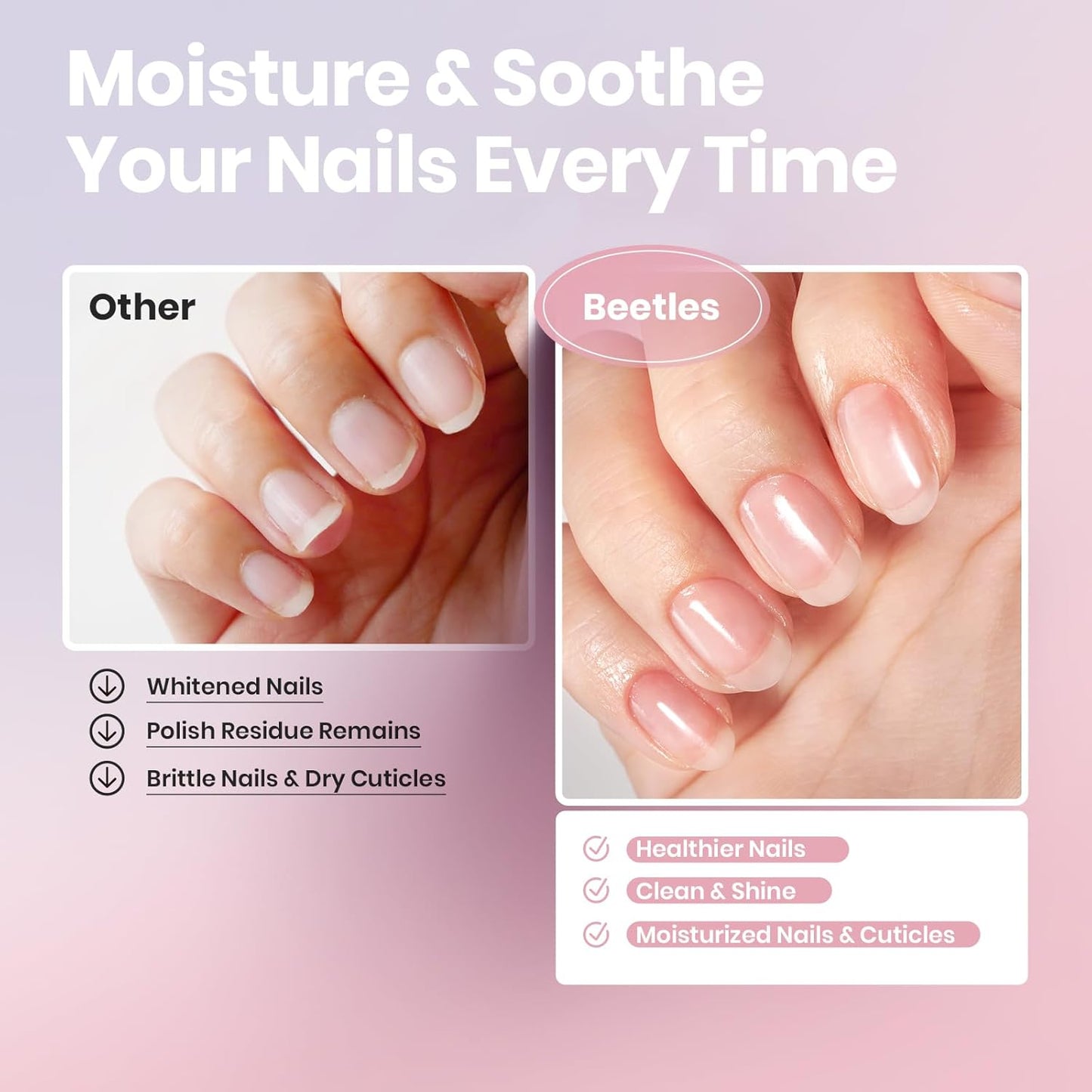 Beetles Non Acetone Nail Polish Remover - 0.67Fl Oz/20ML Nourishing Formula Acetone Free Nail Polish Remover - Non-Drying - Professional Quick and Gentle Removal for Natural Damaged Nails