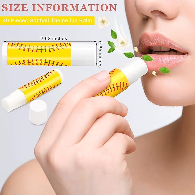 Demissle 40 Pcs Softball Lip Balm, Softball Lipstick, Organic Jasmine Taste Moisturizing Lip Balm, Softball Gifts for Women, Girl, Team