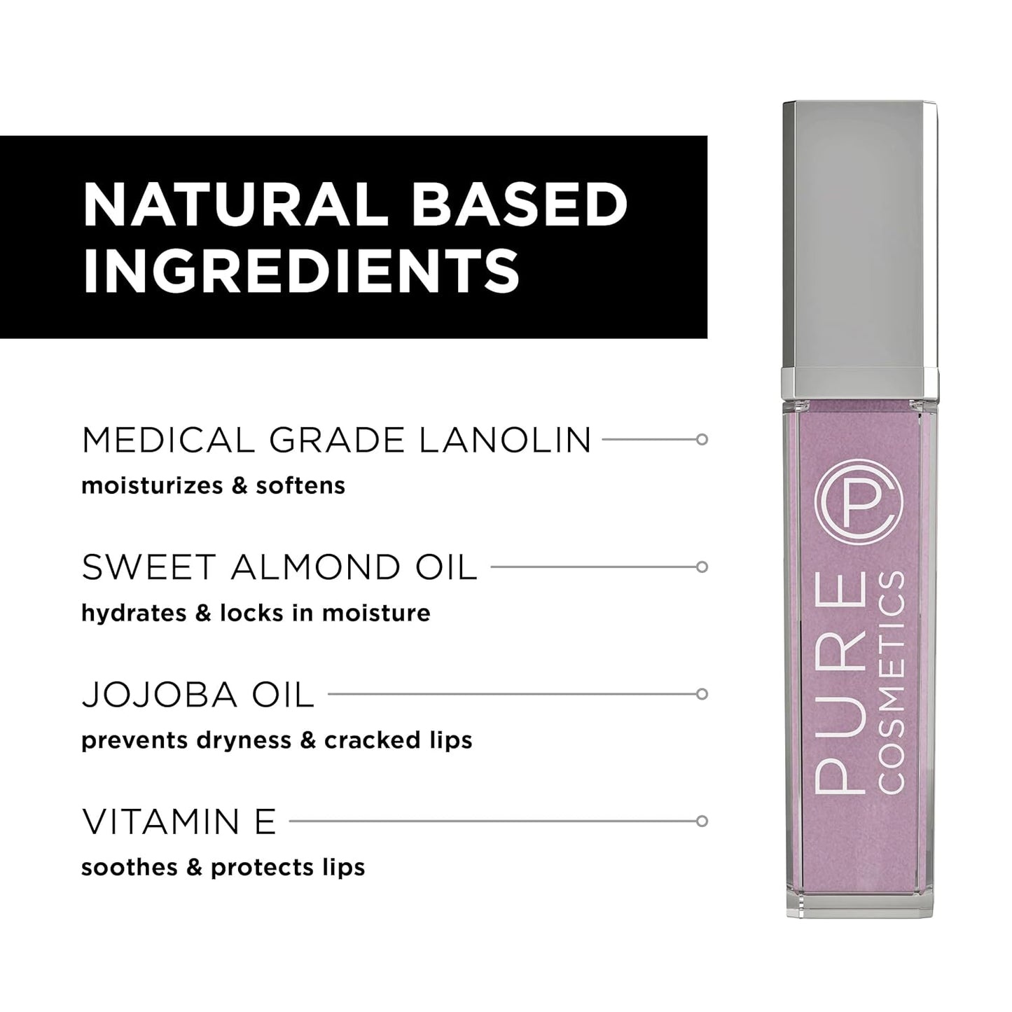 Pure Cosmetics Pure Illumination Lip Gloss - LED-lit Applicator w/Side Mirror - Non-Sticky, Moisturizing & Hydrating Lip Glosses - Soothes & Protects Dry Chapped Lips (Shimmer)