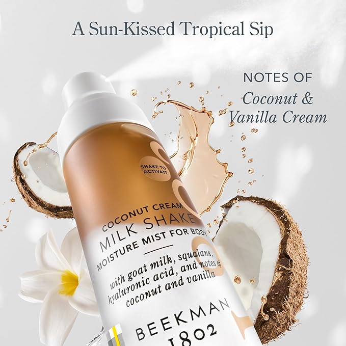 Beekman 1802 Coconut Cream Milk Shake - Body Mist - 2.0 fl. oz - With Hyaluronic Acid & Jojoba Oil - Instantly Moisturizes, Hydrates & Softens - Good for Sensitive Skin - Cruelty Free