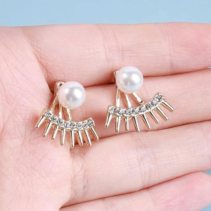 Punk Spike Ear Jacket Earrings Gold Pearl Studs Earrings Minimalist Front Back Studs Earrings Modern Edgy Earrings Jewelry for Women and Girls Gift