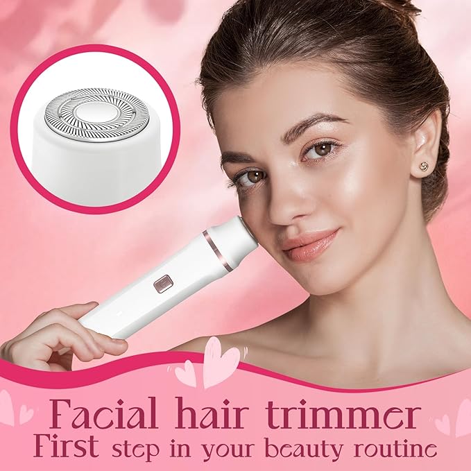 Pubic Hair Trimmer for Women - Electric Razors for Women's Body Groomer, Replaceable Ceramic Blade Heads, Face Hair Remover Head, USB-C&Dock Charging, Waterproof&Easy Cleaning White