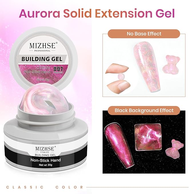 MIZHSE Solid Builder Gel for Nails, Mermaid Pearl 1oz Hard Gel Builder Non Sticky Nail Extension Gels Long Lasting Modeling Sculpture Nail Salon Art Home Use