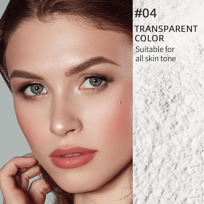 Erinde White Translucent Matte Setting Powder with Puff, Face Loose powder Makeup, Oil Control Finishing Powder, Lightweight Blurring Powder, Waterproof, 24H Long-Lasting, Creates Soft Focus Effect