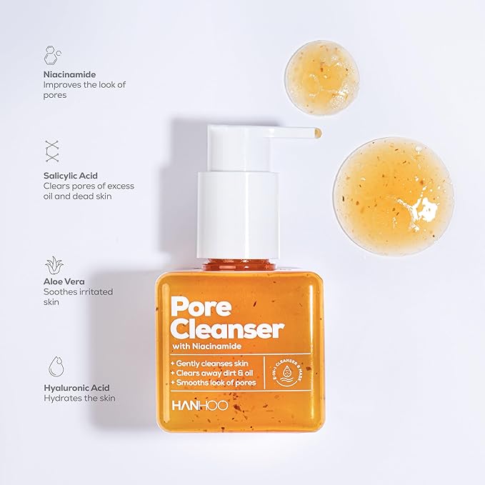 Hanhoo Pore Cleanser with Niacinamide, 6.76 Fl. Oz., 2-in-1 Facial Cleanser and Mask, with Niacinamide and Salicylic Acid, Clears Clogged Pores, Makeup-Remover, Exfoliating Face Wash, Korean Skincare