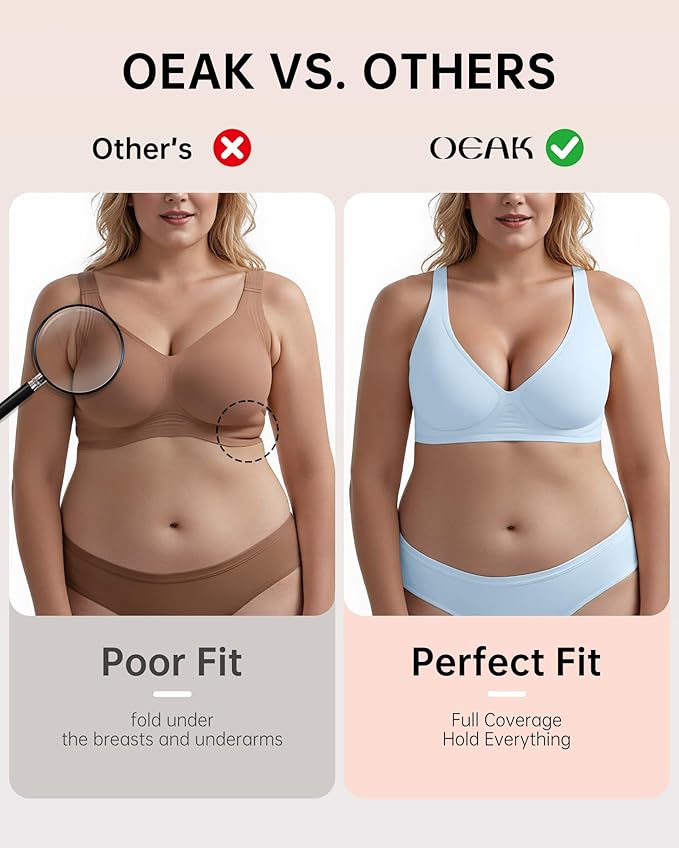 OEAK Womens Deep V Bras Wireless Comfortable Bra Supportive No Underwire Bras Tshirt Push Up Bralettes Plunge Seamless Bra