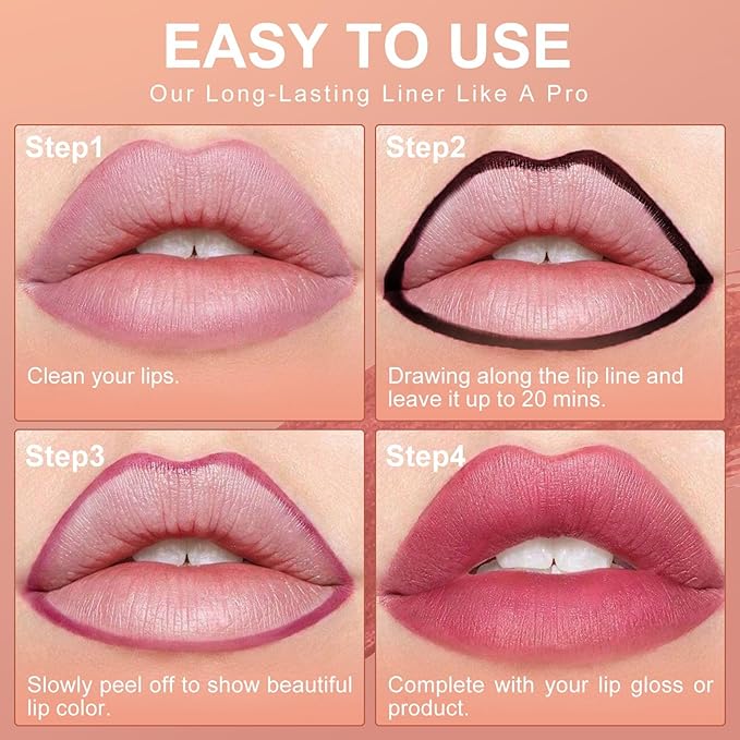 OETUIOW Lip Tint Stain Peel Off - Waterproof Lip Liner Stain, Moisturizing Long-Lasting Lip Stain, Create A Natural Lip Color, Enhancing Complexion for All Skin Types (Rose, 0.12 Fl Oz (Pack of 1))