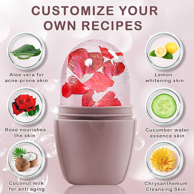 XHJRI Ice Face Roller Massager,Ice Cube Roller for Face, Eyes and Neck Naturally Conditioning and Skin Care,De-Puff Eye Bags,Reduce Migraine Pain,Reusable Massage Silicone Ice Mold (New Brown)