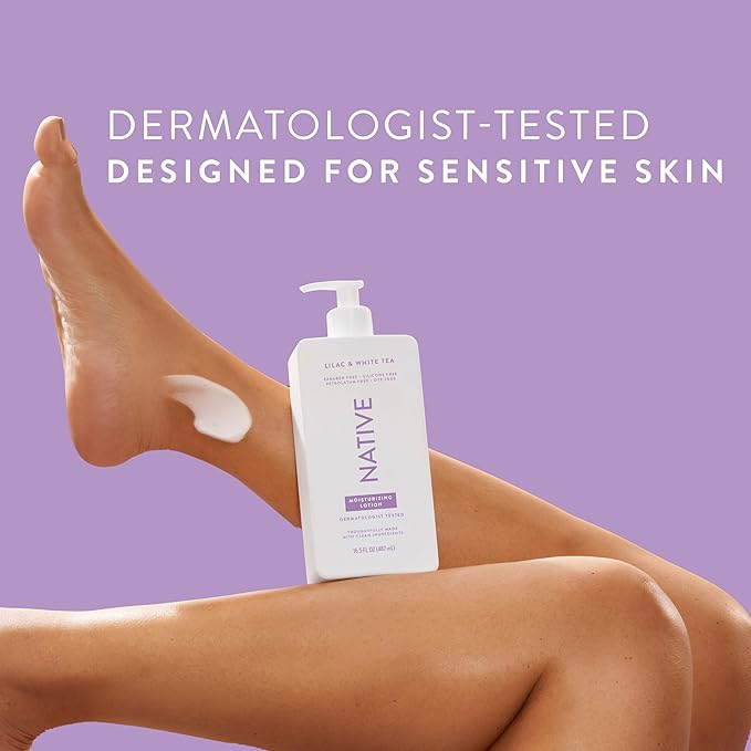 Native Body Lotion Contains Naturally Derived Plant-Based Moisturizers for Women and Men | Restores Dry Skin, Lilac & White Tea, 16.5 fl oz