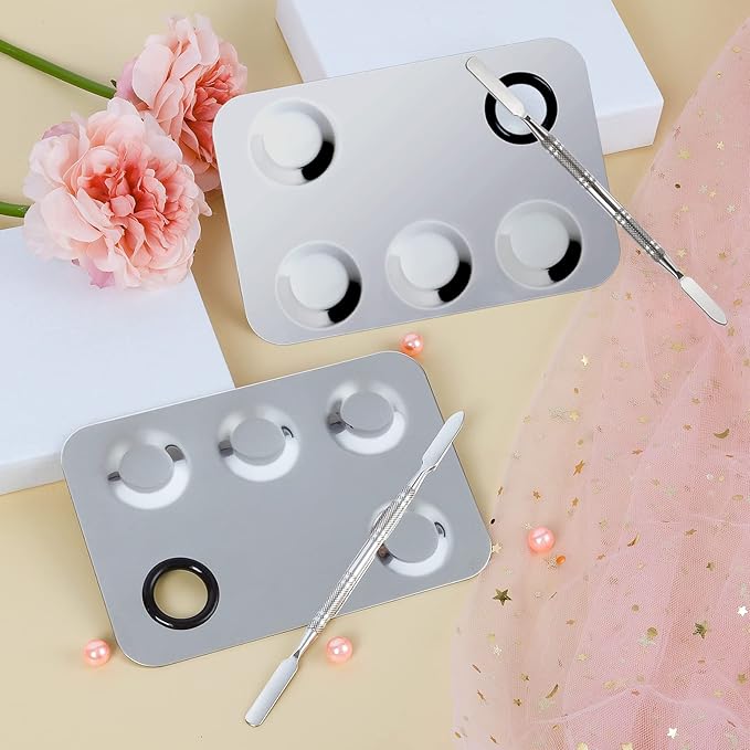 Makeup Mixing Palette, Upgrade Stainless Steel Metal Makeup Mixing Tray with Spatula Tool, Nail-art Palette for Mixing Foundation/Eye Shadow/lipstick/Nail Polish/Pigment (Rectangle)