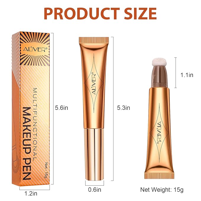 Liquid Highlighter Beauty Wand, Highlight Bronzer Stick with Cushion Applicator, Smooth Shimmer Finish, Lightweight Silky Cream Face Makeup Stick,Cruelty-free (Gold)