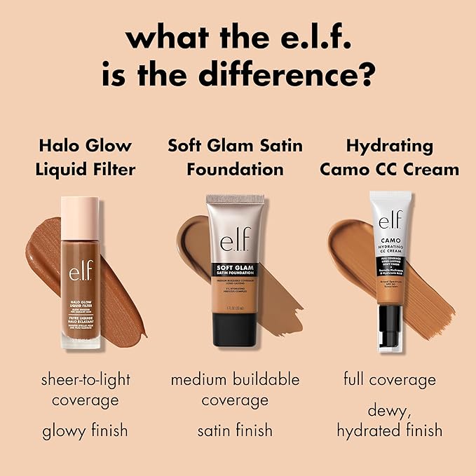 e.l.f. Soft Glam Foundation, Medium Coverage, Long-Lasting & Buildable Foundation For A Smooth, Satin Finish, Vegan & Cruelty-Free, 40 Tan Warm