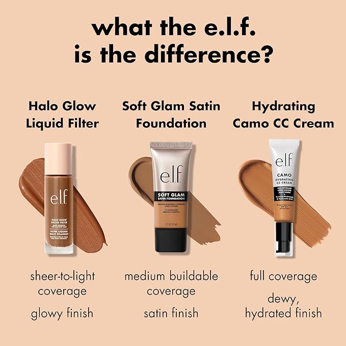 e.l.f. Soft Glam Foundation, Medium Coverage, Long-Lasting & Buildable Foundation For A Smooth, Satin Finish, Vegan & Cruelty-Free, 33 Medium Warm