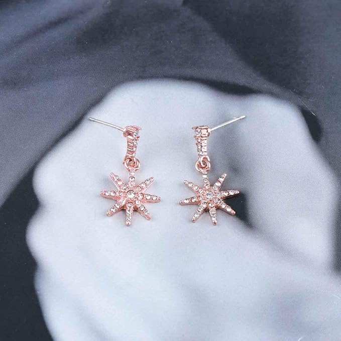 Boho Crystal Sunburst Earrings Rose Gold Star Drop Stud Earrings Cz Paved Starbust Earrings Celestial Earrings Jewelry for Women and Girls