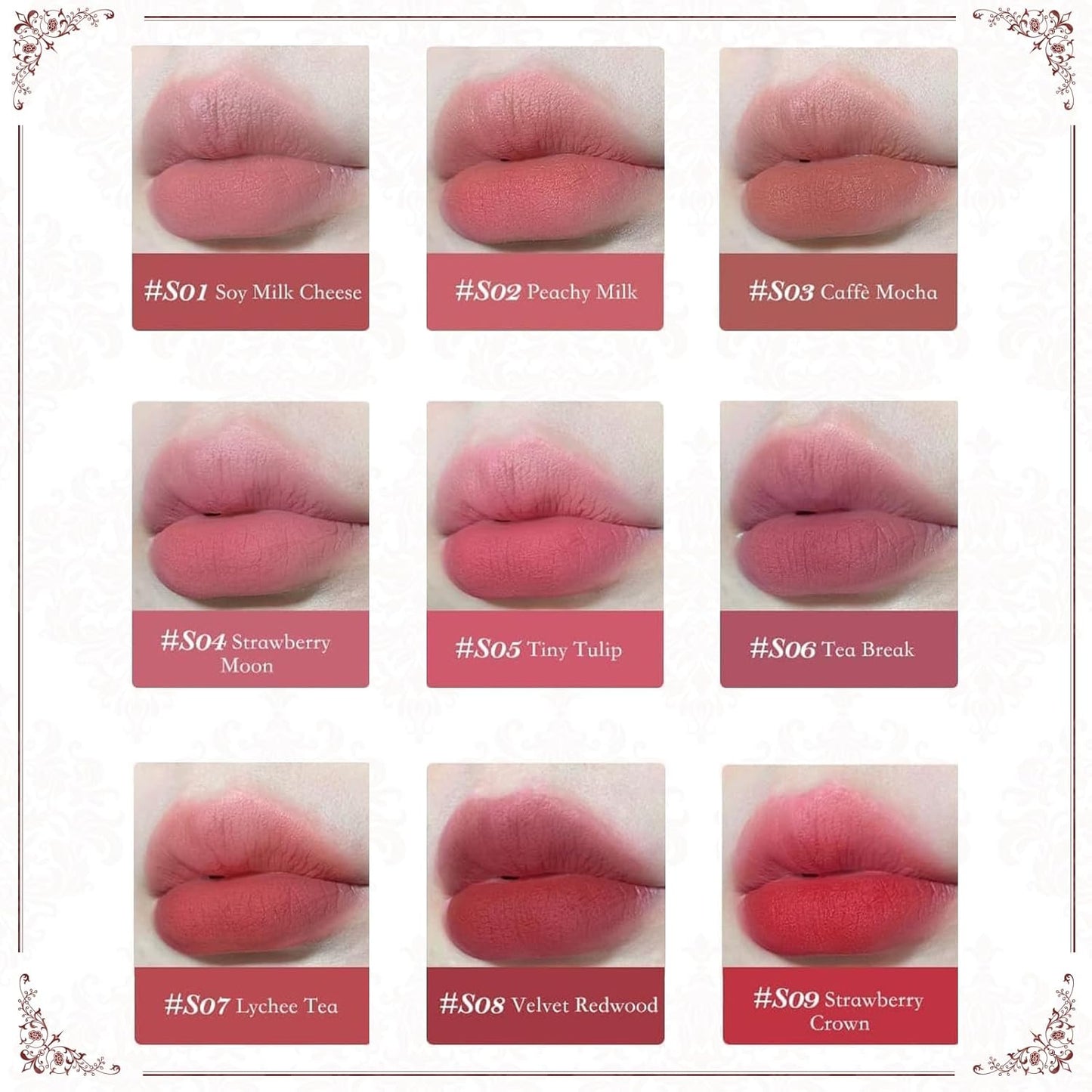 Flower Knows Strawberry Rococo Cloud Lip Cream,Velvety Matte Liquid Lipstick,Pink Lipstick,Long Lasting Lip Stain,Kiss-proof Blurred Lipstick for Girls&Women,0.12 Fl Oz(S04 Strawberry Moon)