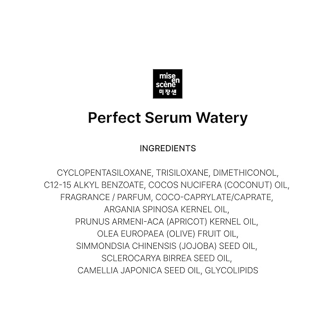 Mise En Scene Perfect Watery Serum for Hair Moisturizing - Korean Hair Argan Oils, Hair Essence for Hydrating with Citrus Scent, Derma Test Completed, 2.70 fl. Oz