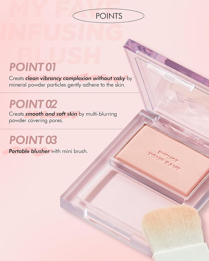 HOLIKA HOLIKA Infusing Blush with Brush - Lightweight, Smooth, Blendable Cheek Blusher, Sebum-Control, Natural Pore Coverage, Built-In Brush, Long-Lasting Pigment for Romantic Mood (05 SIMOON)