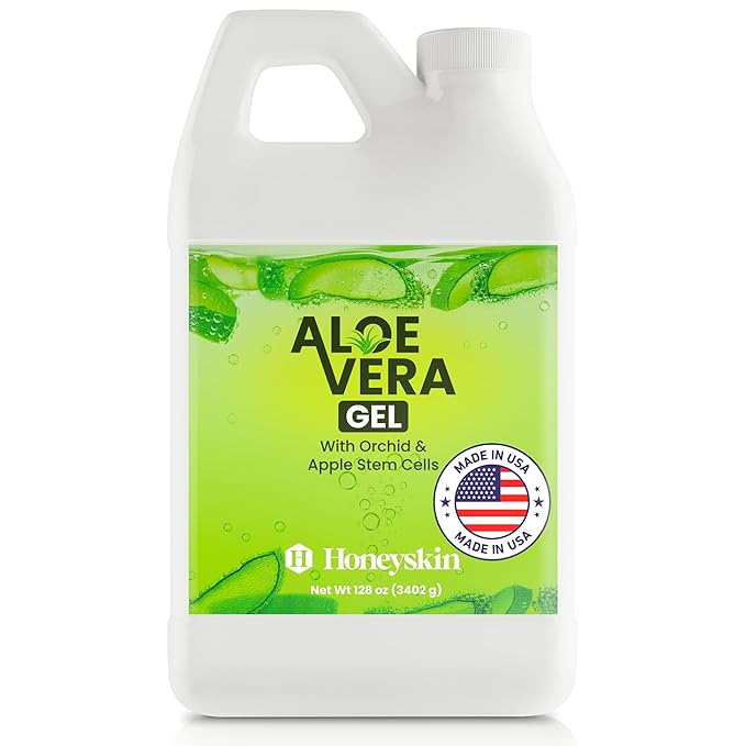 Organic 100% Aloe Vera Gel for Face & Body with Manuka Honey - A Fresh Aloe Vera Plant, No Powder - Sunburn Relief - Aloe Vera Gel for Hair (1 Gallon)