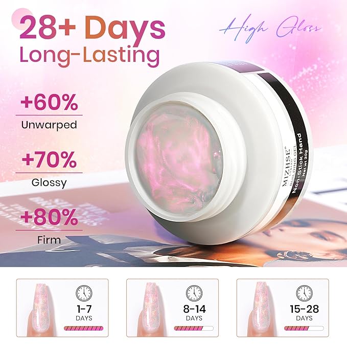 MIZHSE Solid Builder Gel for Nails, Mermaid Pearl 1oz Hard Gel Builder Non Sticky Nail Extension Gels Long Lasting Modeling Sculpture Nail Salon Art Home Use
