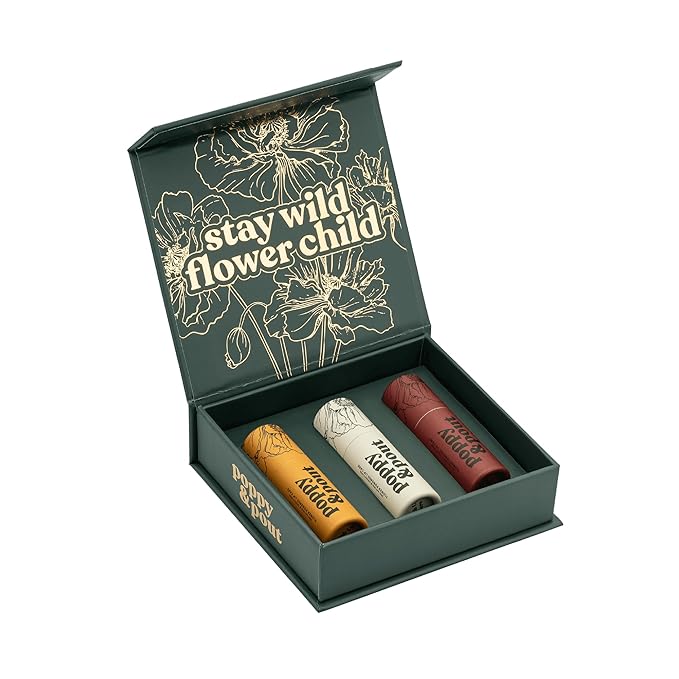 Jumbo Lip Balm Gift Set (3-Pack, Warm Flavors) | Poppy & Pout All Natural Lip Balms & Moisturizers | Hydrates with Beeswax, Vitamin E, Organic Coconut Oil | Cruelty-Free | Recyclable Cardboard Tube