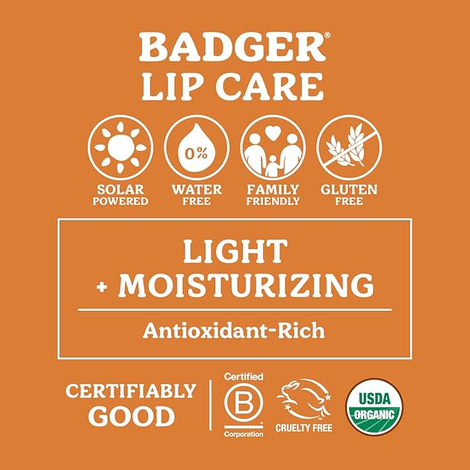 Badger - Classic Lip Balm, Lavender & Orange, Made with Organic Olive Oil, Beeswax & Rosemary, Certified Organic, Moisturizing Lip Balm, 0.15 oz (4 Pack)