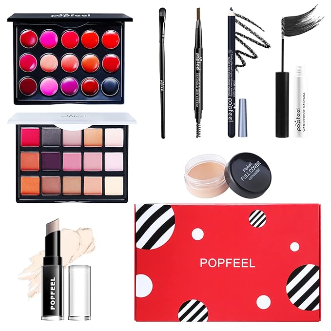 All in One Professional Makeup Kit for Women Girls Holiday Makeup Gift Sets Xmas Essential Bundle Include Eyeshadow Palette Lipstick Blush Concealer Eyeliner Mascara Brush Eyebrow Pencil