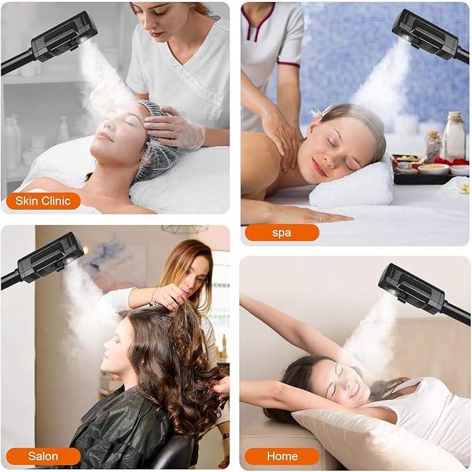 Professional Facial Steamer, Black Facial Steamer Upgrade PTC Heating, Esthetician Steamer Hot Mist Face Steamer for Salon Spa Beauty