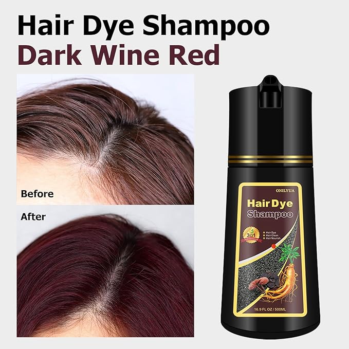 Hair Dye Shampoo, Gray Hair Coverage Dye Shampoo, Hair Color Shampoo for All Hair Types, Champu Para Canas, Suitable for Home and Salon (Dark Wine Red)