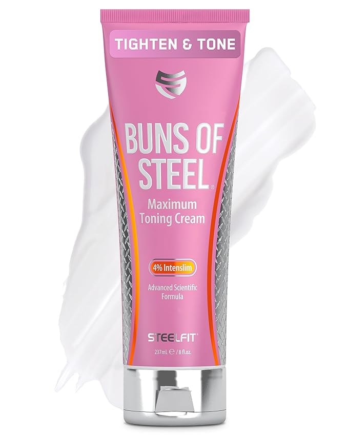 SteelFit Maximum Toning Cellulite Cream, Buns of Steel - Skin Firming & Tightening Body Lotion with Caffeine for Stretch Marks - Anti-Cellulite Remover Treatment for Booty, Thighs, Legs & Glutes