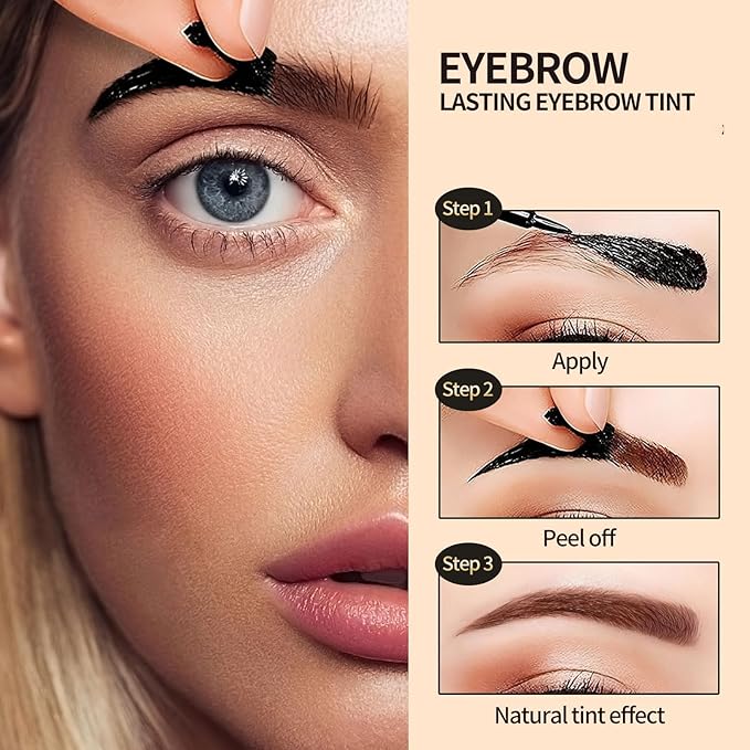 Tattoo Eyebrow Gel Easy Peel Off, Peel Off Eyebrow Tint, Easy Peel off Eyebrow Gel, Peel Off Eyebrow Tint, Waterproof & Sweatproof for All Skin Types (#3 Dark Brown)