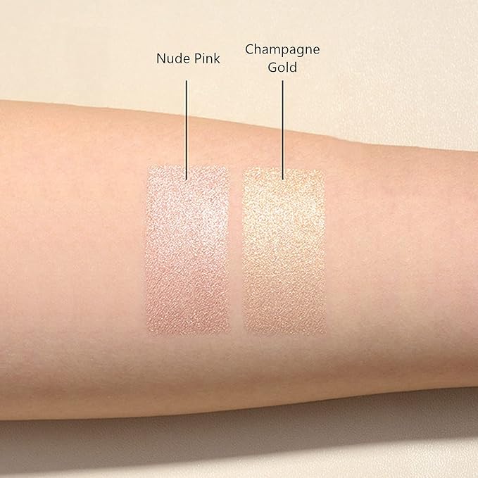 Face Highlighter Makeup Palette Kit, Shimmer Glitter Highlight Contouring Palette Natural Nude Shiny Contour Highlight Makeup Illuminator Highlighter Concealer Palette with brush (Champagne Gold)