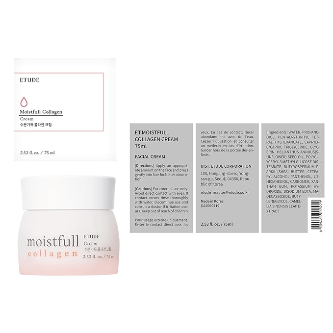 ETUDE Moistfull Collagen Cream, Face Moisturizer, Super Collagen Water, Collagen Water Delivers Hydration To Make Your Skin Bouncy & Dewy, Soft And Adhering, Korean Skin Care, Beauty (2.53 Fl Oz)